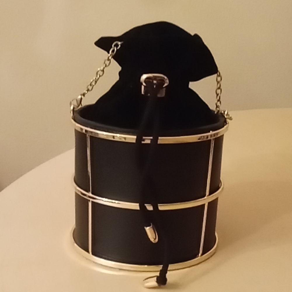 Faux Leather and Velvet Bucket Clutch